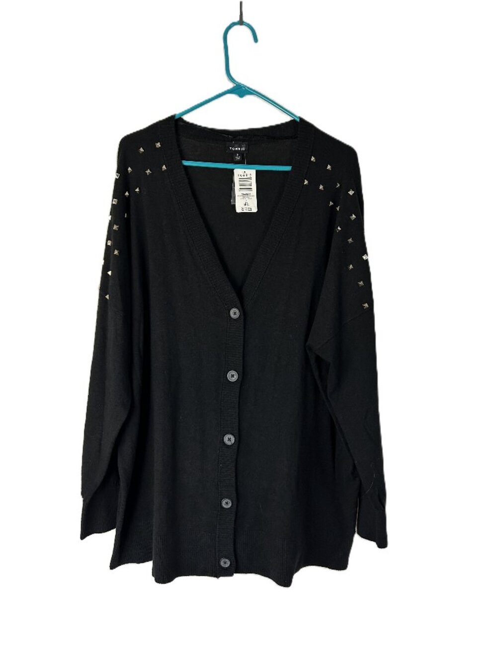 torrid Boyfriend Studded Drop Shoulder Cardigan Black 2 2x NWT